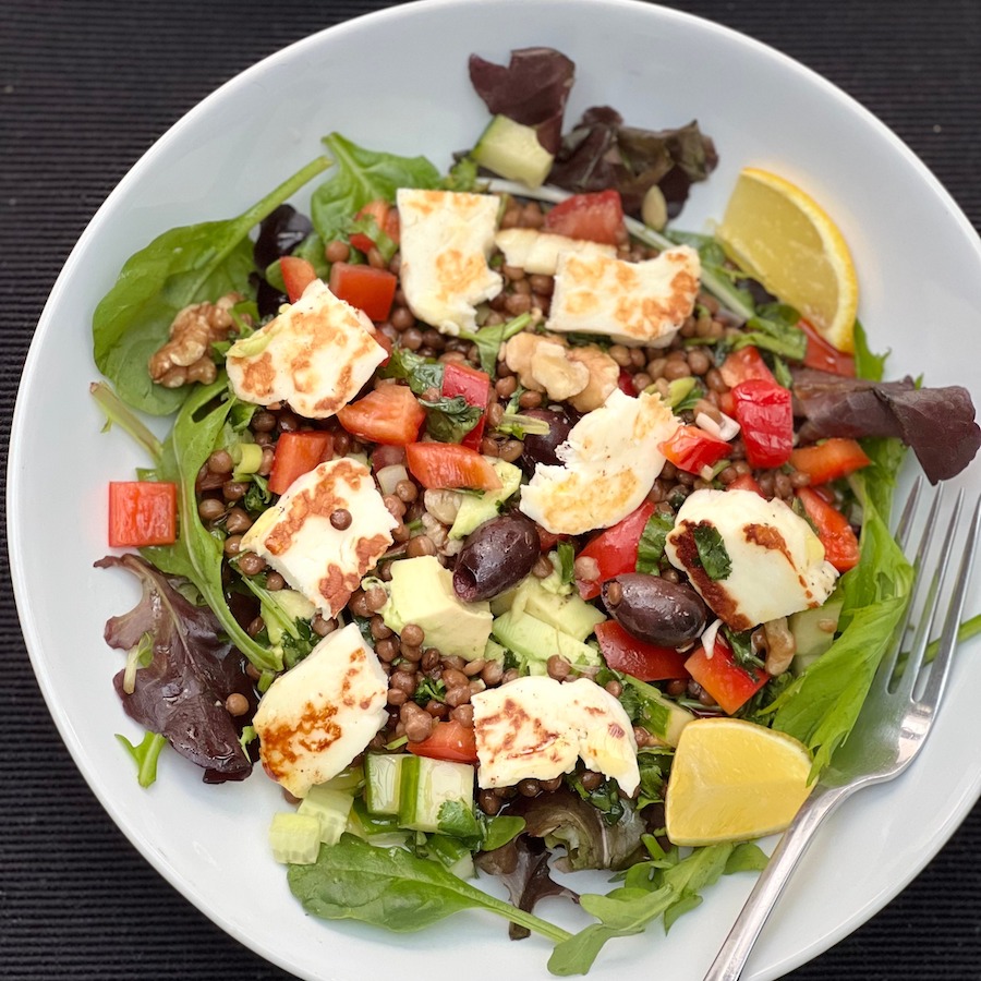 lentil halloumi salad