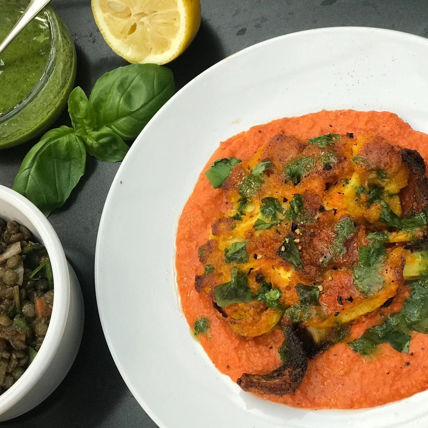 Spicy Cauliflower on Romesco