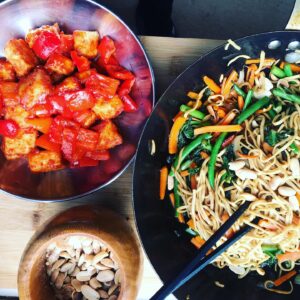 Veg chow mein and sweet sour Tofu